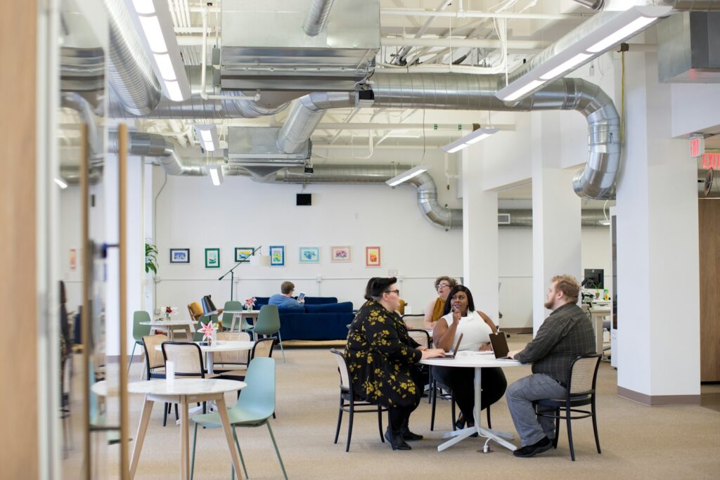 people around table in cafeteria